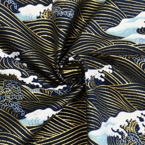 100cm*148cm Japanese Style Ocean Wave Pattern Bronzing Fabric Bedding Sewing Clothing Quilting Needlework Crafts Material