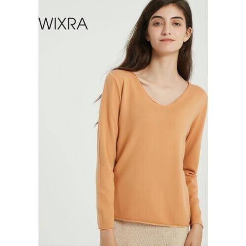 Wixra Women Soft Knitted Swater Ladies Long Sleeve V Neck Basic Long Sleeve Jumpers Autumn Winter Classic All Base Match Tops