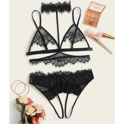 Women Pajamas Set Sexy Lingerie Transparent Open Lace Underwear Sleepwear New Fashion Sleepwear Комплект пижамы Femme Pyjamas