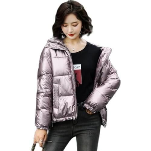 2021 New Womens Cotton Coat Autumn Winter Jacket Short Slim Thicken Warm Down Cotton Parka Fashion Shiny Loose Women Outerwear