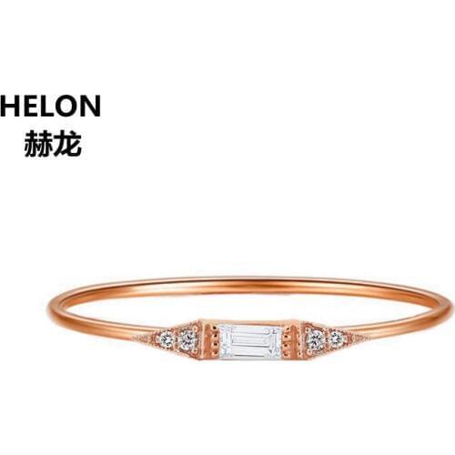 Solid 10k Rose Gold Baguette Cut Natural Diamonds Women Engagement Ring Wedding Band Office Career Style Party Fine Jewelry
