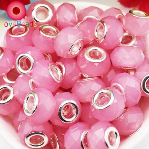 10Pcs 14x8mm Cute Jelly Rondelle Murano Charms Faceted Beads Large Hole Fit Pandora Bracelet Bangle Women Snake Chain Jewelry