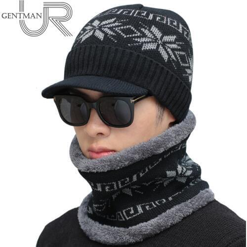 New Unisex Winter Hat With Visor Snow Style Mens Knitted Hat Fashion Winter Hats For Women & Men Warm Thick Acrylic Beanie Hat