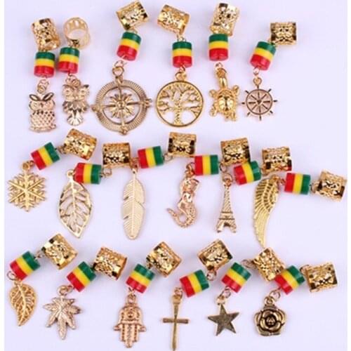 5 Pcs/pack Gold Different 14 Styles Hair Braid Dread Dreadlock Beads Rings Easy To Use Cuffs Braid Rings Hair Jewelry Pendants