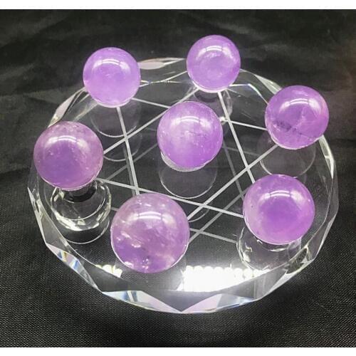 7Pcs Rare Natural Star Purple Amethyst Quartz Crystal Sphere Ball Stand Healing