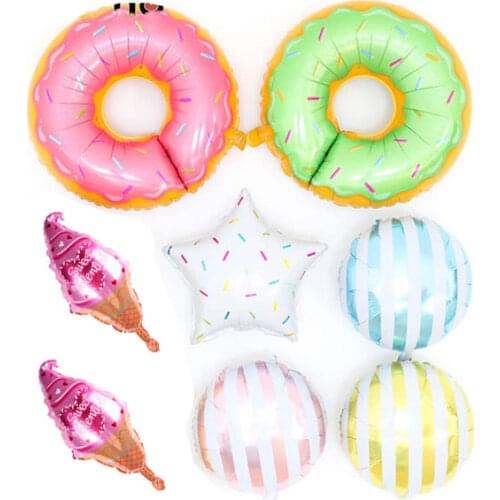 8pcs 20 inch Sweet Ice Cream Balloons, Striped Candy Balloons, Large Round Doughnut Dessert Balloon for Birthday Party Balloons