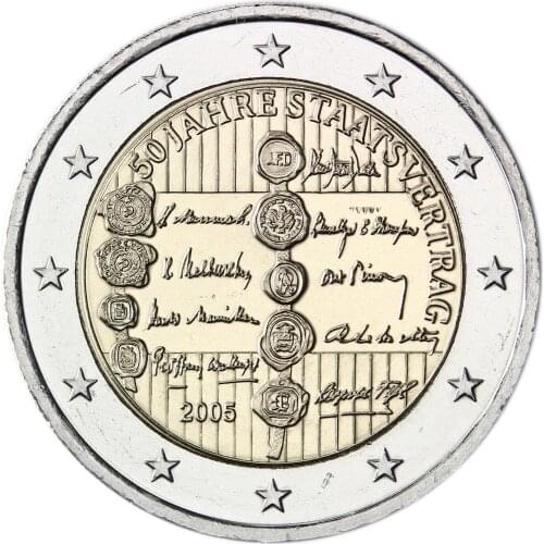 Austria 2005 50th Anniversary Austrian National Treaty 2 Euro Real Original Coins True Euro Collection Commemorative Coin Unc