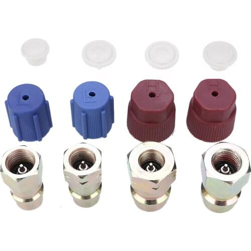 4pcs Car Retrofit Conversion Adapter 1/4 SAE R12 To R134a High/Low Voltage AC Fitting Tools for Automobiles Air Conditioner