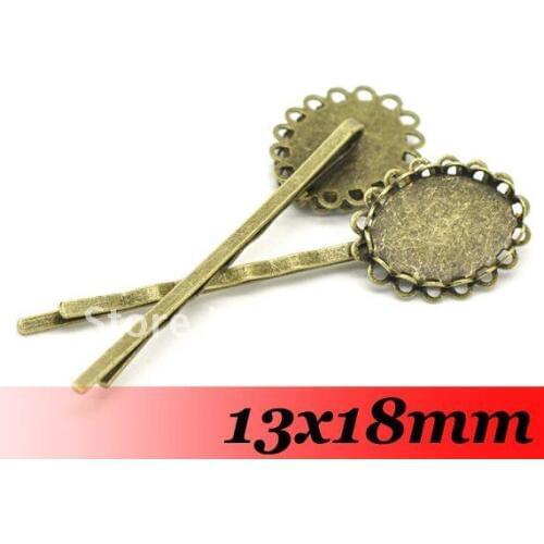 Free Ship! 200PCS 13x18mm oval double lace cameo cabochon setting Antique bronze Metal Hair Bobby Pin Clip base blank tray bezel