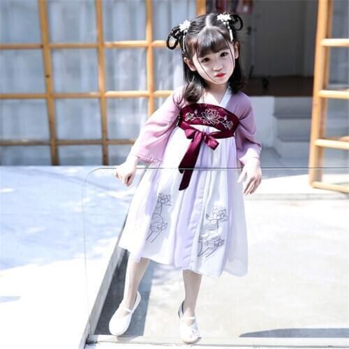 Hanfu girl Chinese style childrens clothes baby Tang suit little girl costume sweet and lovely purple evening dress new 2020