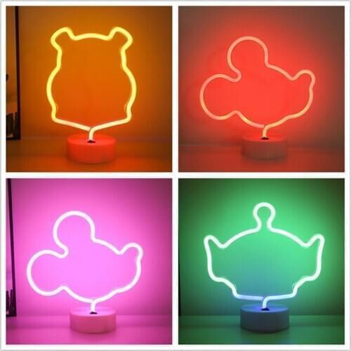 Disney Neon Night Light LED Cartoon Winnie The Pooh Mickey Alien Lamp Toy Story Lampara De Noche Dormitorio Cute Bedroom Decor