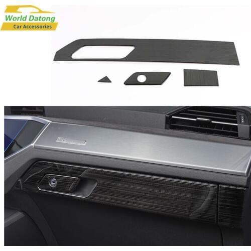 For Audi Q3 (F3) 2019 2020 Interies Dashboard Storage Box Brushed Black Stainless Steel Decroation Cover Trims 4pcs