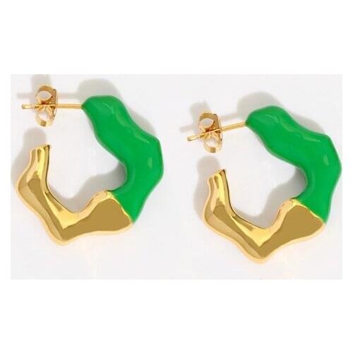 European and American irregular enamel glaze wave stitching contrast color personality fashion ins earrings ear jewelry