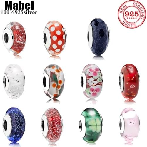 FIT original authentic 100% 925 sterling silver pandora glass beads for women fashion classic luxury DIY jewelry charm bracelet