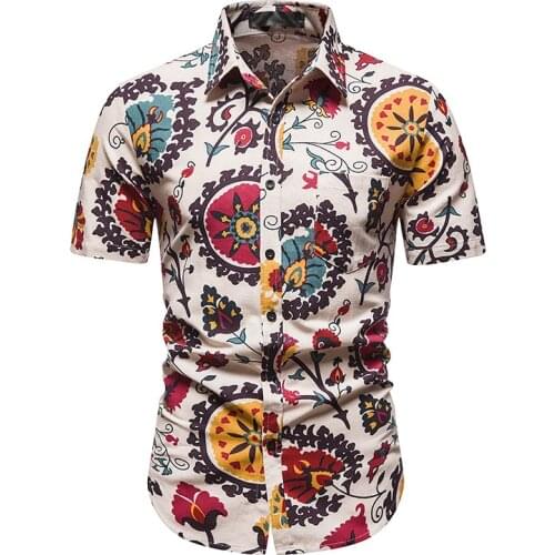 Fashion Vintage Print Hawaiian Oversize Shirt Men 2021 Summer New Short Sleeve Beach Shirts Mens Holiday Party Vacation Clothing