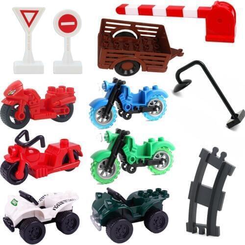 City Building Blocks Barrier Traffic Sign Train Track Stree Light Barrow Toys For Children Big Size high-tech Car Motorcycle