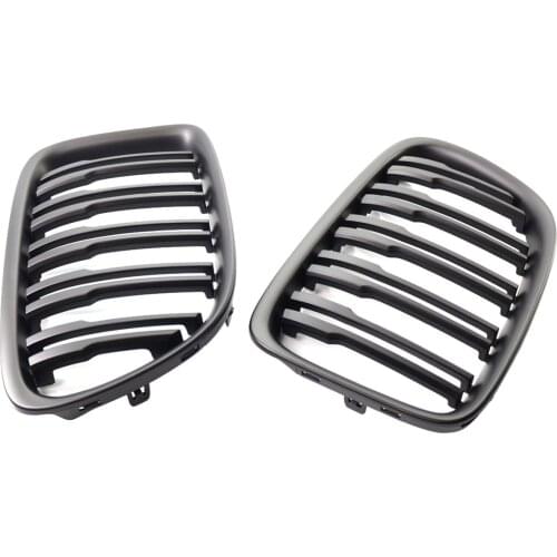 Set of 2 Grille Front Compatible for BMW E84 X1 18i 20i 2011 2012 2009 2014 2015 Dual Slat Replacement Mesh Matte Black
