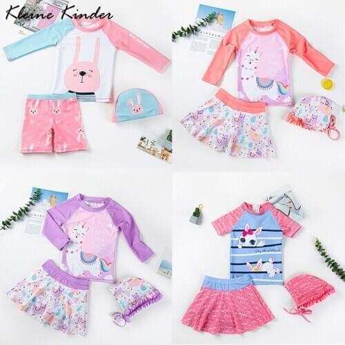 Girls' Swimsuit Cartoon Rabbit Little Girl Swimwear Long Sleeves With UV Protection 3 Pieces Toddler Baby Children Swimming Suit