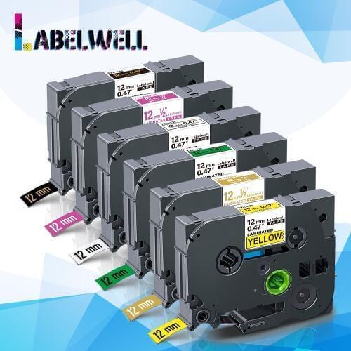 6 Colors 12mm Label Tape Combo Tze 231 631 731 334 MQ835 MQP35 Compatible for Brother P-touch P Touch Printer PT Labeler Tze-231