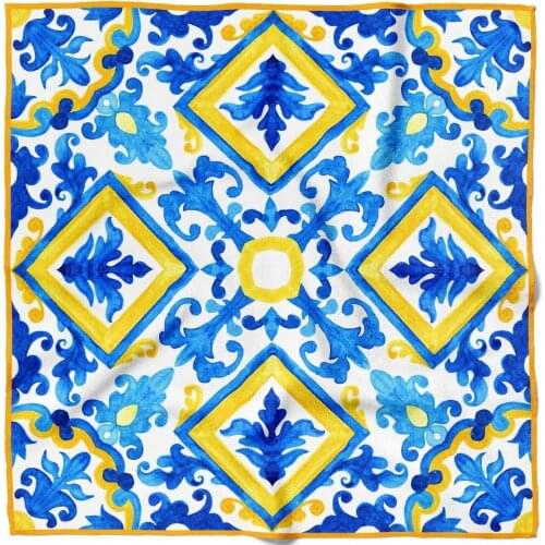 Fashion Blue Yellow Exotic Patterned Bandana Unisex Scarf Headscarf Wrist Wrap Magic Square Kerchief Print Hair Accessories