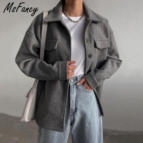 Msfancy Autumn Jacket Women Harajuru Style Pockets Long Sleeve Casual Coat 2021 Mujer Single Breasted Warm Outwear