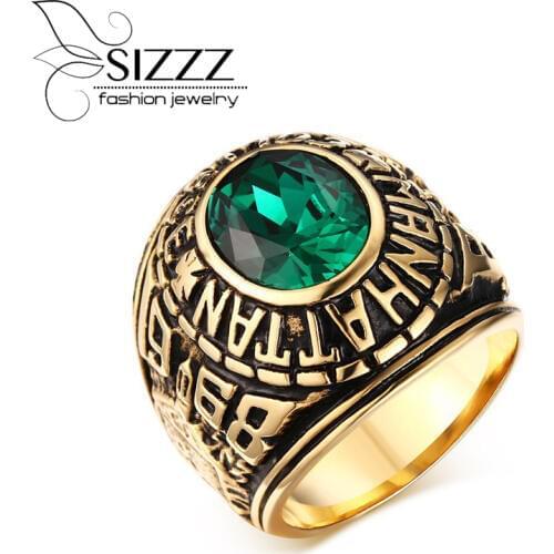 SIZZZ Retro style male ring Manhattan College male ring stainless steel school veteran rings for men