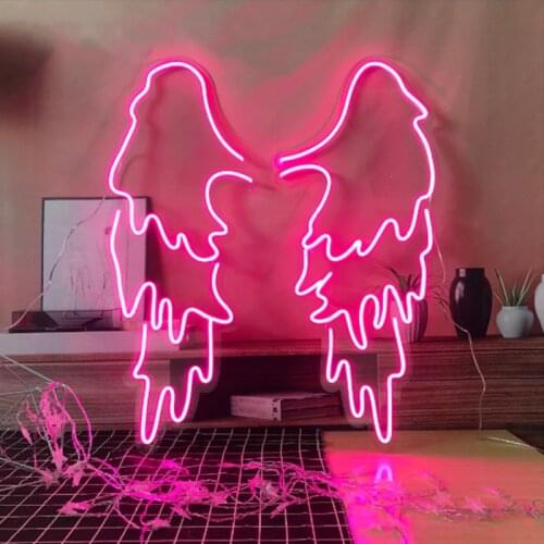 Neon Sign LED Angel Wing Light Wall Window Hanging Acrylic Beautiful Decoration Indoor Outdoor for Home Room Sale Shop Party