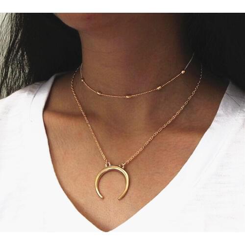 2020 New fashion jewelry vintage double layer copper beads moon pendant necklace multilayer choker necklaces gift for women girl
