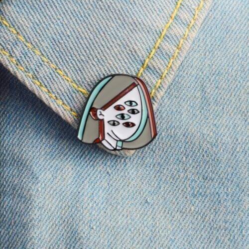 European and American Fashion Creative New Product Picasso Style Cartoon Multi-eyed Girl Alloy Dripping Brooch Shirt Lapel Badge
