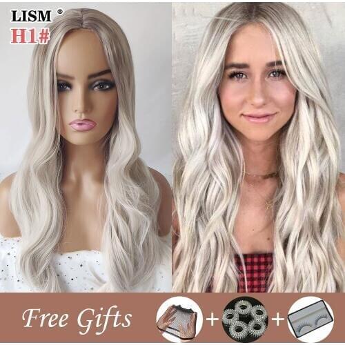New Women Perruque Cosplay Manga Pelucas De Mujer Natural Water Wave Wig Sinteticas Bicolor Femme Long Blonde Synthetic Hair