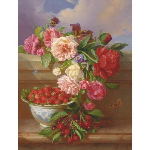 Wolesale quality Modern decoration picture with good price colorful Classic oil painting fruits and flowers printed on canvas