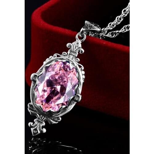 Pink Pendant Necklace for Women Silver 925 Jewelry Retro Princess Dream Cosplay Harajuku Lolita Dress Women Clothing Accessories