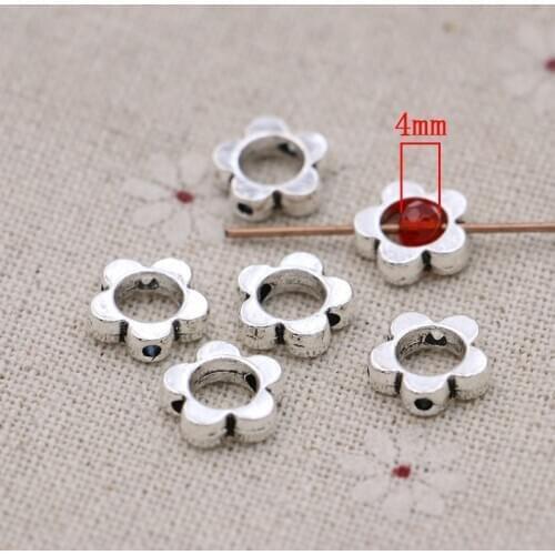 20pcs Antique Silver Plated Flowrer Bead Frame Pendants for Bracelet Jewelry Making DIY Accessories Craft 10mm