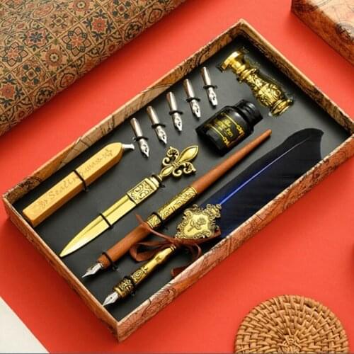 1Set New Calligraphy Feather Dip with 5 Nib Gift Quill Pen Writing Ink Set Gift Box Wedding Fountain Pen Design