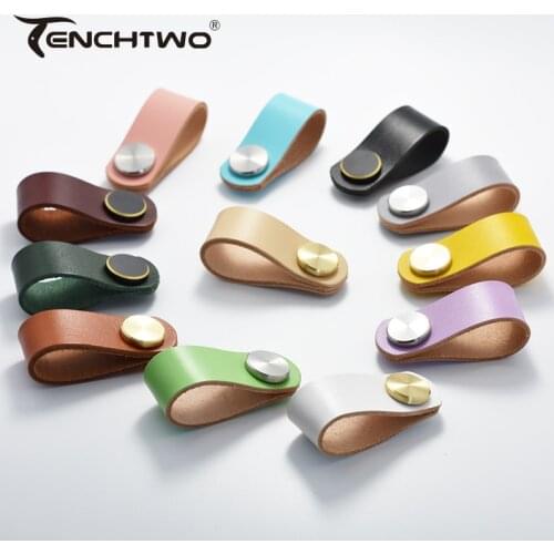 Modern Style Furniture Kitchen Cabinet Knobs Leather Wardrobe Dresser Cupboard Drawer Handles Black Cowhide Door Pulls Hardware