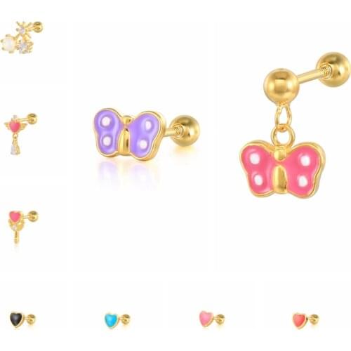 CANNER 925 Sterling Silver Earrings Dripping Oil Heart Butterfly Stud Earrings For Women Girls Cute Piercing 2021 Trend Jewelry