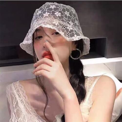 Hat female temperament Japanese retro lace basin hat fashionable westernized summer light sun proof fisherman hat