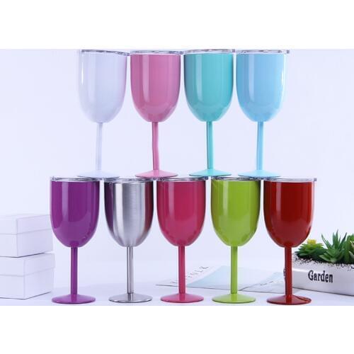 50 pcs 10oz Goblet Stem Wine Egg Tumbler Stainless Steel Wine Glasses Vacuum Insulated mug Stainless Steel with Lid egg shape