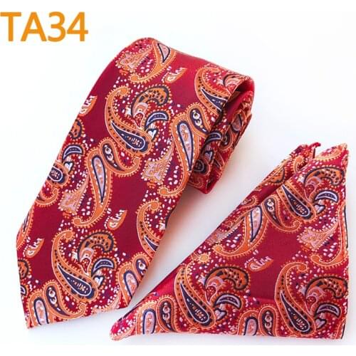 Stylish Men Ties Set Red Paisley Necktie Gravata Pocket Square