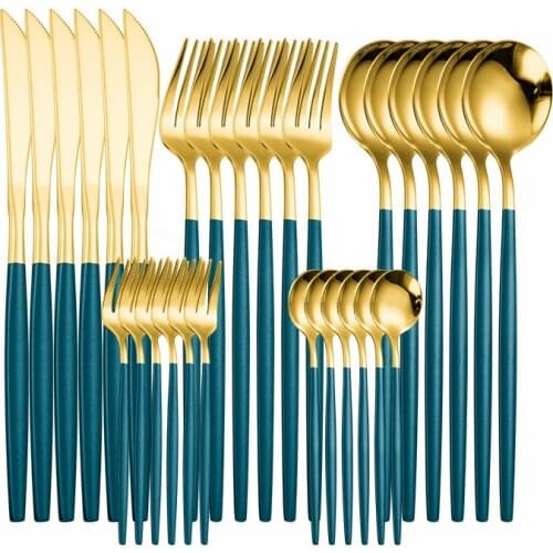 30Pcs Cutlery Set Stainless Steel Tableware Spoons Forks Knifes Dinnerware Set Kitchen complete dinner set home Luxury Flatware