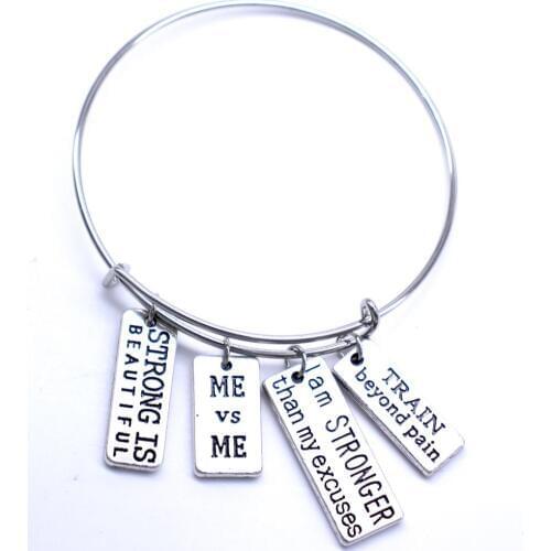Train Beyond Pain I Am Strong Than My Excuse Strong Is Beautiful Fitness Inspire Expandable Bangles For Men Or Women