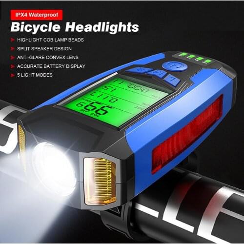 3-in-1 Bike Headlight USB Rechargeable With Stopwatch Horn Lamp 5 Lighting Modes MTB Front Light For Cycling Bicycle Accessories