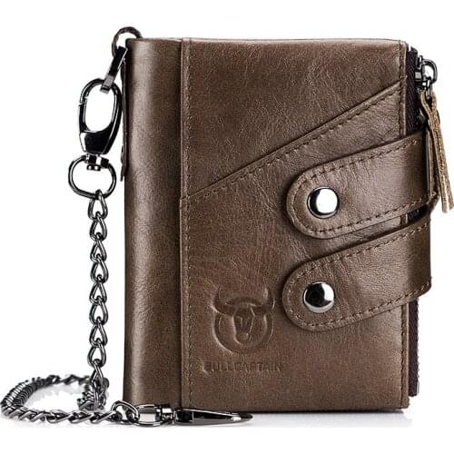 3 Fold RFID Blocking Vintage Genuine Leather Wallets Men Wallet Zipper Coin Purse Vertical Business Credit Card ID Holder