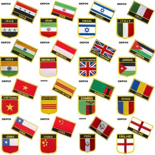 Iraq Iran Israel Italy India Indonesia National Flag Embroidered Iron on Patches for Clothing Metal badges DIY Saw on Patches
