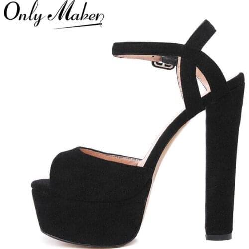 0nlymaker Womens Glitter Platform Heels Block Chunky High Heel 16cm Sandals Ankle Strap Peep Toe Pumps Dress Party Shoes plus
