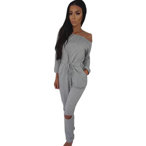 Sexy Jumpsuit Women 2017 Long Sleeve Jumpsuit Rompers Bodysuit Off Shoulder Hollow Out Womens Jumpsuits Plus Size Overalls Club