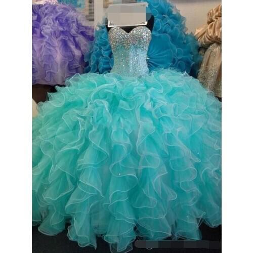 Glittering Sequins Crystal Blue Quinceanera Dresses 2019 New Real Image Sweetheart Lace up Sweet 16 Years Princess Prom Dress