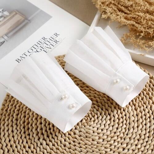 1 Pair Women Wrist Cuffs Solid Color Lace Pleated Horn Cuffs Detachable Shirt False Sleeves Detachable Sleeves For Women