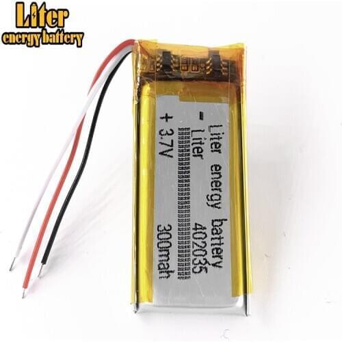 10pcs/lot 3 line Good Qulity 3.7V,300mAH,402035 Polymer lithium ion / Li-ion battery for TOY,POWER BANK,GPS,mp3,mp4
