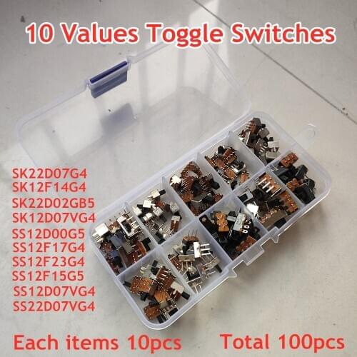 100Pcs 10 Values Toggle Switch Mix Ss12D Ss22D Sk12D Sk22F Sk12F Handle High 4Mm And 5Mm